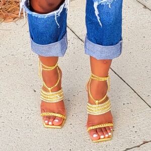 Gold Strappy Heeled Sandals
